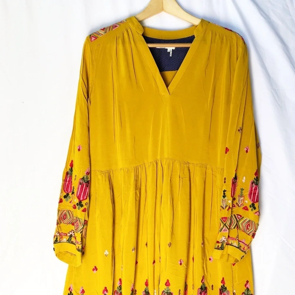 ANTHROPOLOGIE | FLOREAT RAELLA YELLOW EMBROIDERED DRESS LARGE - Picture 6 of 11